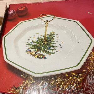 NOS Vintage Nikko Christmas Time Platter / Serving Tray w/ Post Made in Japan